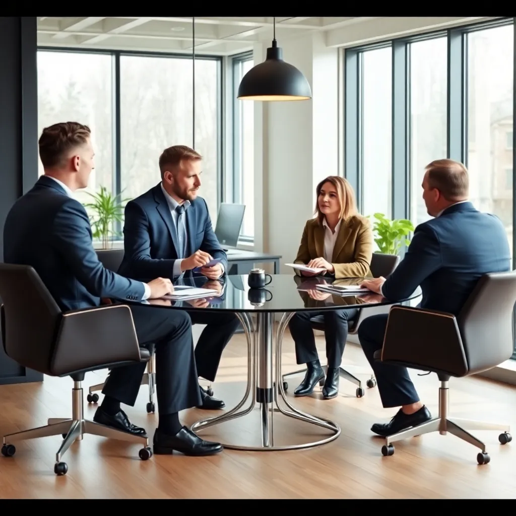 Vergadering met Nederlandse managers die de poldermodel-aanpak bespreken